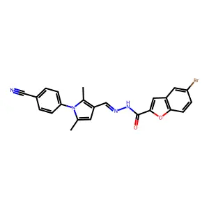5-bromo-N-[[1-(4-cyanophenyl)-2,5-dimethyl-pyrrol-3-yl]methylideneamino]benzofuran-2-carboxamide structure