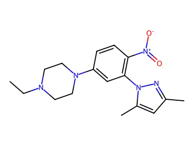 1-[3-(3,5-Dimethylpyrazol-1-yl)-4-nitrophenyl]-4-ethylpiperazine structure