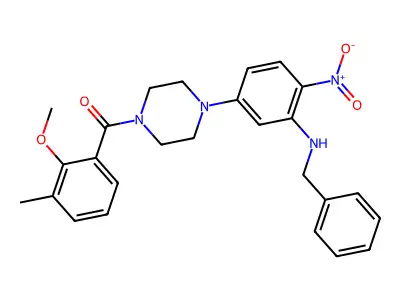 [4-[3-(benzylamino)-4-nitrophenyl]piperazin-1-yl]-(2-methoxy-3-methylphenyl)methanone structure