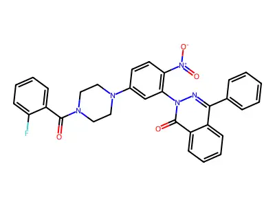 2-(5-{4-[(2-fluorophenyl)carbonyl]piperazin-1-yl}-2-nitrophenyl)-4-phenylphthalazin-1(2H)-one structure