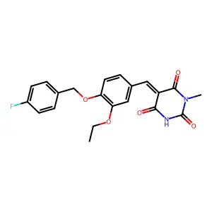 (5Z)-5-[[3-ethoxy-4-[(4-fluorophenyl)methoxy]phenyl]methylidene]-1-methyl-1,3-diazinane-2,4,6-trione structure