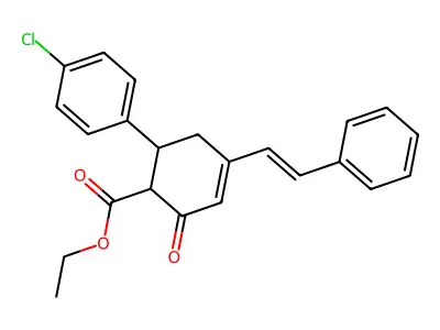 ethyl 6-(4-chlorophenyl)-2-oxo-4-[(E)-2-phenylethenyl]cyclohex-3-ene-1-carboxylate structure