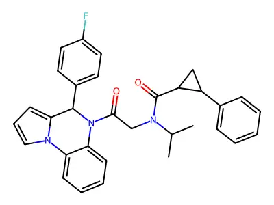 N-[2-[4-(4-fluorophenyl)-4H-pyrrolo[1,2-a]quinoxalin-5-yl]-2-oxoethyl]-2-phenyl-N-propan-2-ylcyclopropane-1-carboxamide structure