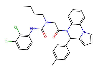 1-butyl-3-(2,3-dichlorophenyl)-1-[2-[4-(4-methylphenyl)-4H-pyrrolo[1,2-a]quinoxalin-5-yl]-2-oxoethyl]urea structure