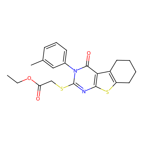 ethyl {[3-(3-methylphenyl)-4-oxo-3,4,5,6,7,8-hexahydro[1]benzothieno[2,3-d]pyrimidin-2-yl]sulfanyl}acetate structure