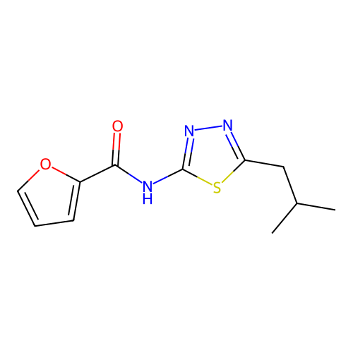 N-[5-(2-methylpropyl)-1,3,4-thiadiazol-2-yl]furan-2-carboxamide structure