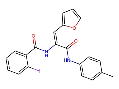 N-[(E)-1-(furan-2-yl)-3-(4-methylanilino)-3-oxoprop-1-en-2-yl]-2-iodobenzamide structure