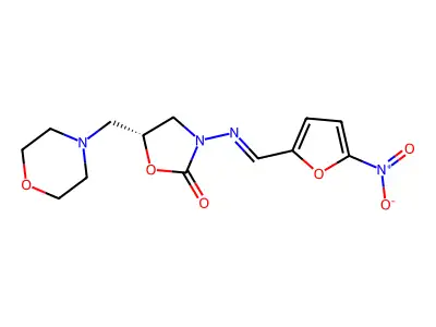 5-(morpholin-4-ylmethyl)-3-[(5-nitrofuran-2-yl)methylideneam structure