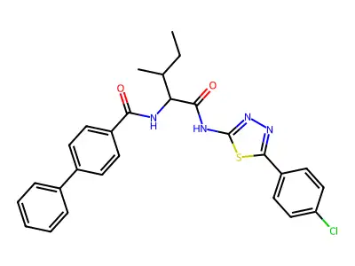 N-[1-[[5-(4-chlorophenyl)-1,3,4-thiadiazol-2-yl]amino]-3-methyl-1-oxopentan-2-yl]-4-phenylbenzamide structure