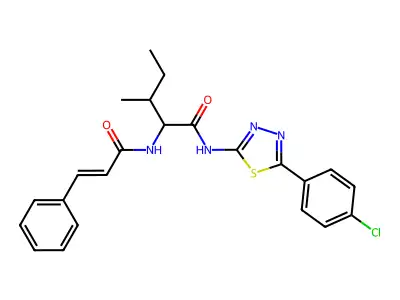 N-[5-(4-chlorophenyl)-1,3,4-thiadiazol-2-yl]-3-methyl-2-(3-phenylprop-2-enoylamino)pentanamide structure
