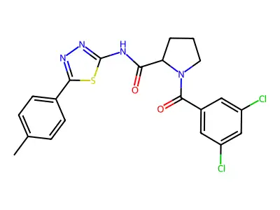 1-(3,5-dichlorobenzoyl)-N-[5-(4-methylphenyl)-1,3,4-thiadiazol-2-yl]pyrrolidine-2-carboxamide structure