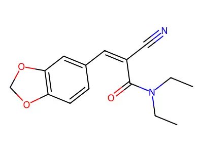 3-(1,3-benzodioxol-5-yl)-2-cyano-N,N-diethylprop-2-enamide structure