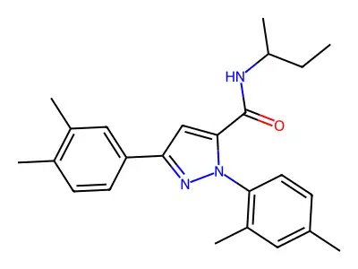 N-butan-2-yl-2-(2,4-dimethylphenyl)-5-(3,4-dimethylphenyl)pyrazole-3-carboxamide structure