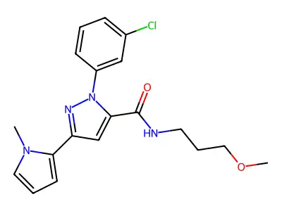 2-(3-chlorophenyl)-N-(3-methoxypropyl)-5-(1-methylpyrrol-2-yl)pyrazole-3-carboxamide structure