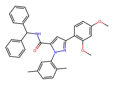 N-benzhydryl-5-(2,4-dimethoxyphenyl)-2-(2,5-dimethylphenyl)pyrazole-3-carboxamide structure