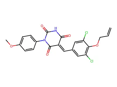 (5E)-5-[(3,5-dichloro-4-prop-2-enoxyphenyl)methylidene]-1-(4-methoxyphenyl)-1,3-diazinane-2,4,6-trione structure