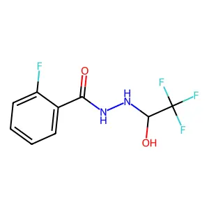 2-fluoro-N'-(2,2,2-trifluoro-1-hydroxyethyl)benzohydrazide structure