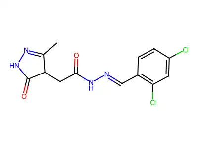 N-[(2,4-dichlorophenyl)methylideneamino]-2-(3-methyl-5-oxo-1,4-dihydropyrazol-4-yl)acetamide structure