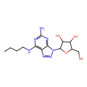 2-[5-amino-7-(butylamino)triazolo[4,5-d]pyrimidin-3-yl]-5-(hydroxymethyl)oxolane-3,4-diol structure