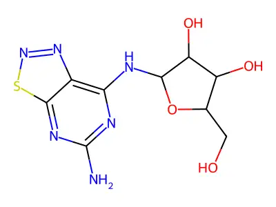 2-[(5-aminothiadiazolo[5,4-d]pyrimidin-7-yl)amino]-5-(hydroxymethyl)oxolane-3,4-diol structure