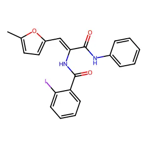 N-[(E)-3-anilino-1-(5-methylfuran-2-yl)-3-oxoprop-1-en-2-yl]-2-iodobenzamide structure