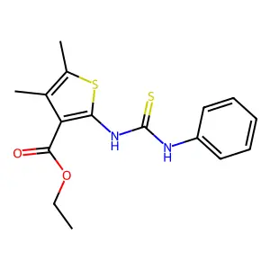 4,5-Dimethyl-2-(3-phenyl-thioureido)-thiophene-3-carboxylic acid ethyl ester structure