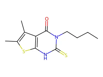 3-Butyl-2-mercapto-5,6-dimethyl-3H-thieno[2,3-d]pyrimidin-4-one structure