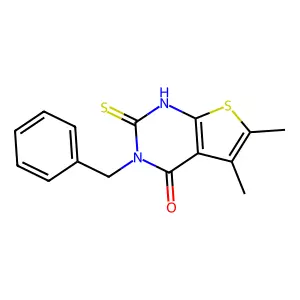 3-benzyl-5,6-dimethyl-2-sulfanyl-3H,4H-thieno[2,3-d]pyrimidin-4-one structure
