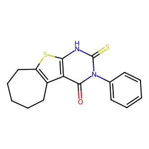 2-Mercapto-3-phenyl-3,5,6,7,8,9-hexahydro-10-thia-1,3-diaza-benzo[a]azulen-4-one structure