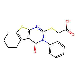 2-((4-Oxo-3-phenyl-3,4,5,6,7,8-hexahydrobenzo[4,5]thieno[2,3-d]pyrimidin-2-yl)thio)acetic acid structure