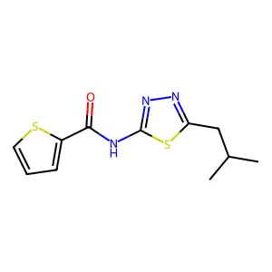 N-[5-(2-methylpropyl)-1,3,4-thiadiazol-2-yl]thiophene-2-carboxamide structure