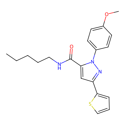 1-(4-methoxyphenyl)-N-pentyl-3-thiophen-2-ylpyrazole-5-carboxamide structure