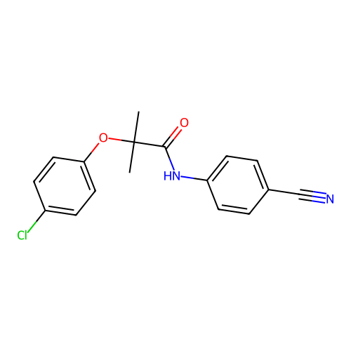2-(4-chlorophenoxy)-N-(4-cyanophenyl)-2-methylpropanamide structure