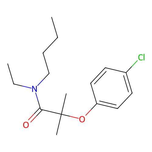 N-butyl-2-(4-chlorophenoxy)-N-ethyl-2-methylpropanamide structure