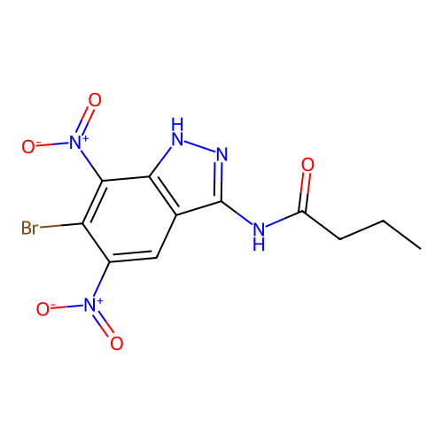N-(6-bromo-5,7-dinitro-1H-indazol-3-yl)butanamide structure