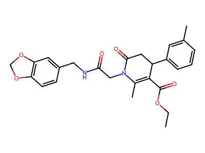 Ethyl 1-(2-{[(2H-1,3-benzodioxol-5-yl)methyl]amino}-2-oxoethyl)-2-methyl-4-(3-methylphenyl)-6-oxo-1,4,5,6-tetrahydropyridine-3-carboxylate structure