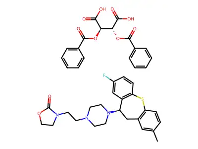 2-Oxazolidinone, 3-(2-(4-(8-fluoro-2-methyl-10,11-dihydrodibenzo(b,f)thiepin-10-yl)-1-piperazinyl)ethyl)-, (R)-, (R-(R*,R*))-2,3-bis(benzoyloxy)butanedioate (1:1) structure