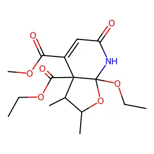3a-O-ethyl 4-O-methyl 7a-ethoxy-2,3-dimethyl-6-oxo-3,7-dihydro-2H-furo[2,3-b]pyridine-3a,4-dicarboxylate structure