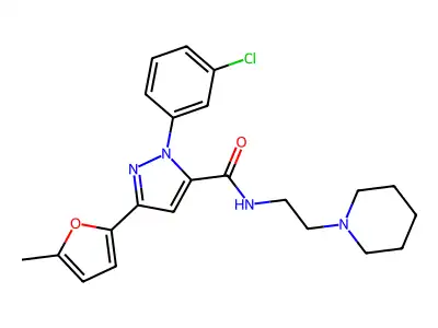 1-(3-Chlorophenyl)-3-(5-methylfuran-2-yl)-N-[2-(piperidin-1-yl)ethyl]-1H-pyrazole-5-carboxamide structure