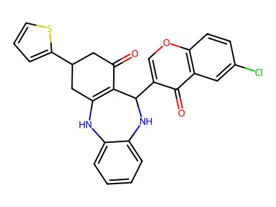 6-(6-chloro-4-oxochromen-3-yl)-9-thiophen-2-yl-5,6,8,9,10,11-hexahydrobenzo[b][1,4]benzodiazepin-7-one structure