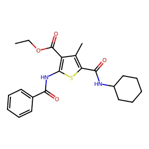 Ethyl 2-benzamido-5-(cyclohexylcarbamoyl)-4-methylthiophene-3-carboxylate structure