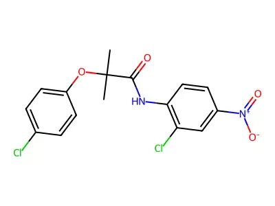 N-(2-chloro-4-nitrophenyl)-2-(4-chlorophenoxy)-2-methylpropanamide structure