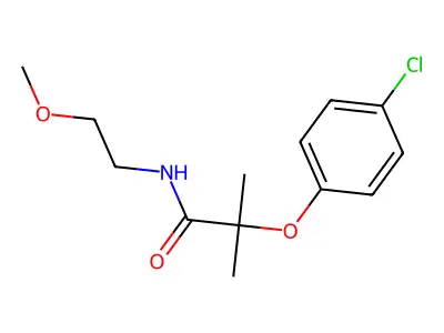 2-(4-chlorophenoxy)-N-(2-methoxyethyl)-2-methylpropanamide structure