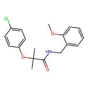 2-(4-chlorophenoxy)-N-[(2-methoxyphenyl)methyl]-2-methylpropanamide structure