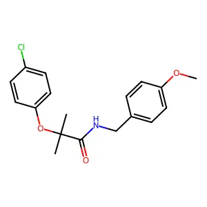 2-(4-chlorophenoxy)-N-[(4-methoxyphenyl)methyl]-2-methylpropanamide structure