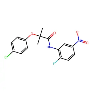 2-(4-chlorophenoxy)-N-(2-fluoro-5-nitrophenyl)-2-methylpropanamide structure