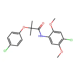 N-(4-chloro-2,5-dimethoxyphenyl)-2-(4-chlorophenoxy)-2-methylpropanamide structure