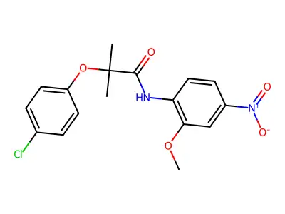 2-(4-chlorophenoxy)-N-(2-methoxy-4-nitrophenyl)-2-methylpropanamide structure