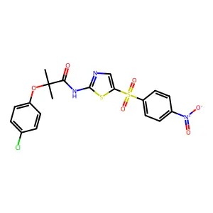 2-(4-chlorophenoxy)-2-methyl-N-[5-(4-nitrophenyl)sulfonyl-1,3-thiazol-2-yl]propanamide structure