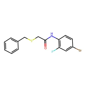 2-benzylsulfanyl-N-(4-bromo-2-fluorophenyl)acetamide structure